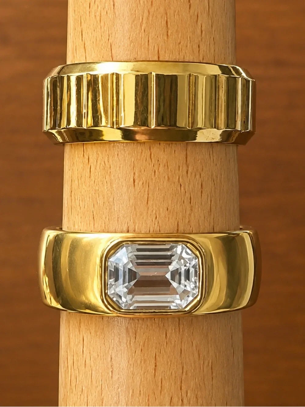 Gold-Tone Women's Statement Ring with Clear Emerald-Cut Stone